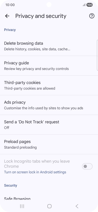 Press Delete browsing data.