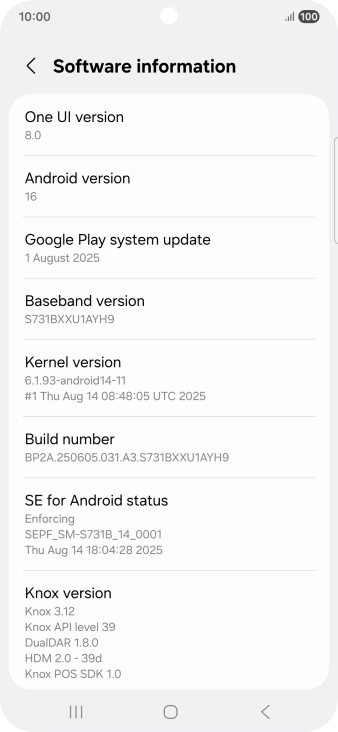 Your phone's software version is displayed below Android version.