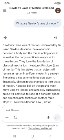 Transcription of the conversation with Gemini Live is now displayed.