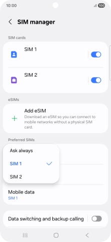 Press the required setting.