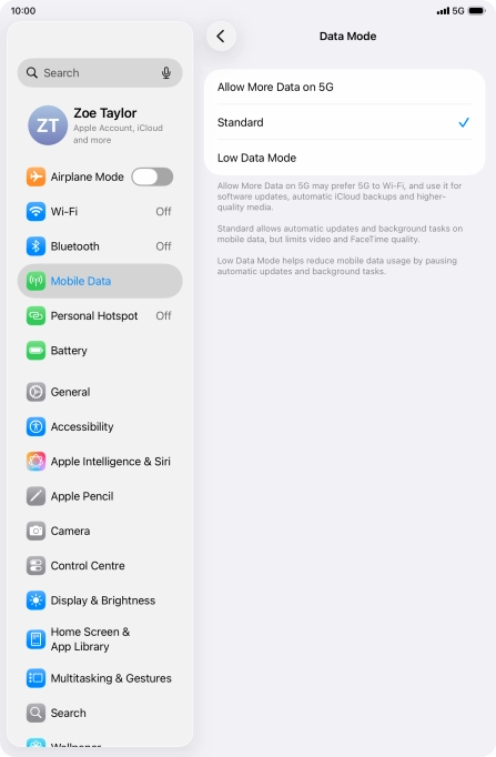 Press the required setting to turn the function on or off. Press the required setting to turn the function on or off.
