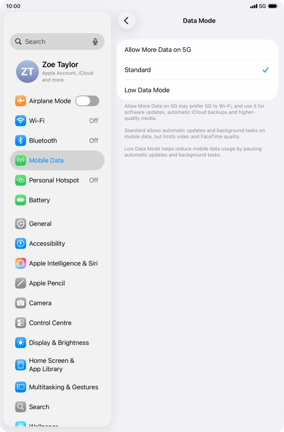 Press the required setting to turn the function on or off. Press the required setting to turn the function on or off.