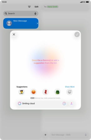 Write in your own words what you would like your Genmoji to look like, and press arrow up. Write in your own words what you would like your Genmoji to look like, and press arrow up.