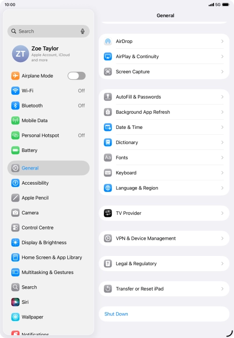 Press Transfer or Reset iPad.