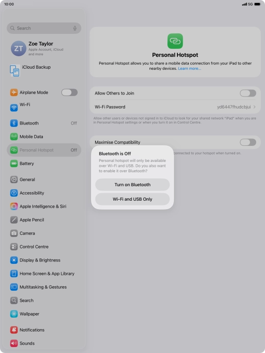 If Wi-Fi is turned on, press Wi-Fi and USB Only.