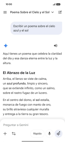 A Gemini le puedes pedir que genere un texto a partir de una descripción tuya.
