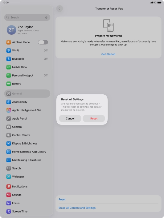 Press Reset. Wait a moment while the factory default settings are restored. Follow the instructions on the screen to set up your tablet and prepare it for use.