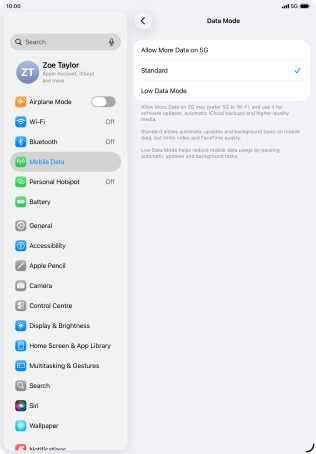 Press the required setting to turn the function on or off.