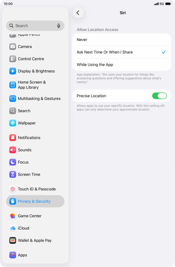 Press the required setting to turn the function on or off. Press the required setting to turn the function on or off.