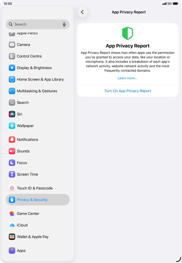 Press Turn On App Privacy Report to turn on the function.