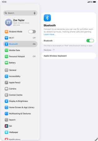 Press the required Bluetooth device and follow the instructions on the screen to pair the device with your tablet.