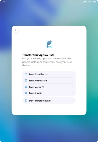 You can transfer the contents of an Android device to your tablet when it's activated for the first time and after a factory reset. When this screen is displayed, your tablet is ready to transfer content from an Android device.