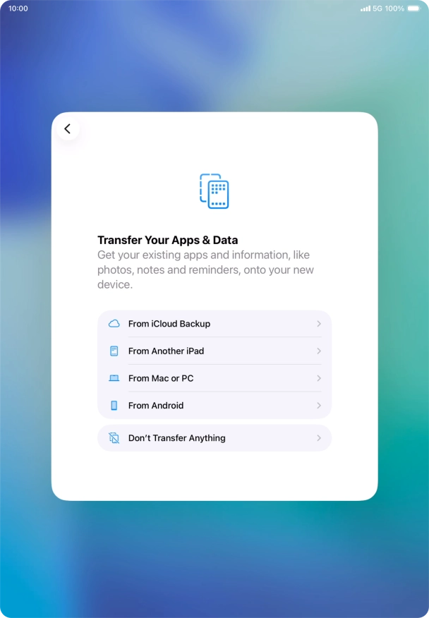 You can transfer the contents of an Android device to your tablet when it's activated for the first time and after a factory reset. When this screen is displayed, your tablet is ready to transfer content from an Android device.