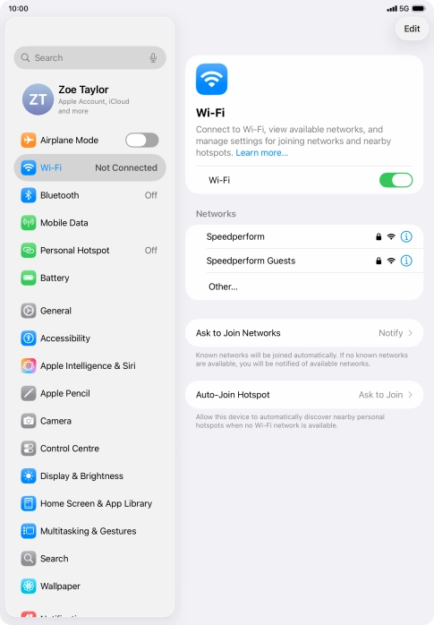 Press the required Wi-Fi network and key in the password for the Wi-Fi network.