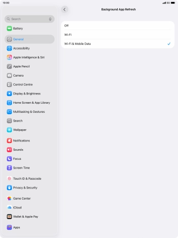 To turn off background refresh of apps, press Off.