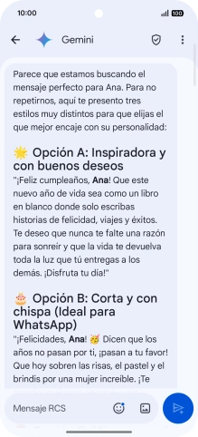 La propuesta de texto de Gemini se visualiza ahora en la pantalla.