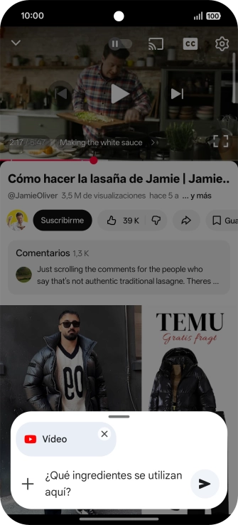 Sigue las indicaciones de la pantalla para escribir o decir en alto la pregunta que quieres hacer del vídeo.