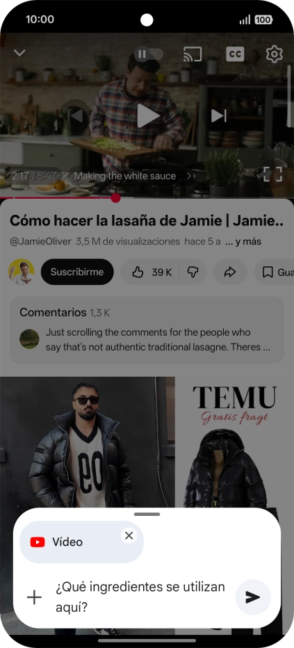 Sigue las indicaciones de la pantalla para escribir o decir en alto la pregunta que quieres hacer del vídeo.