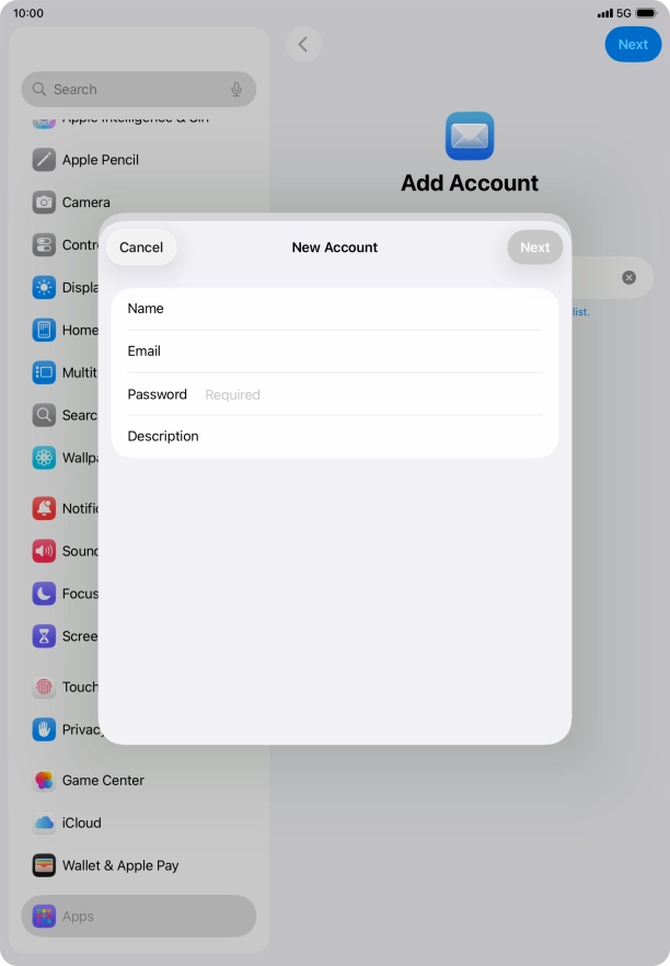 Press Password and key in the password for your email account.