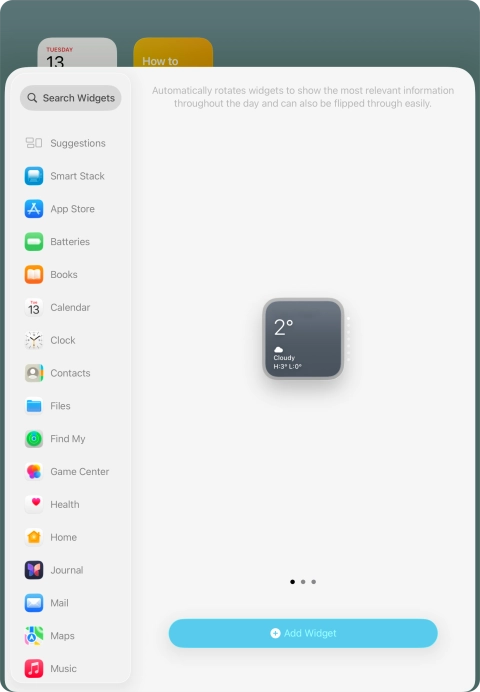 Slide your finger right or left on the screen to select the required widget size. Slide your finger right or left on the screen to select the required widget size.