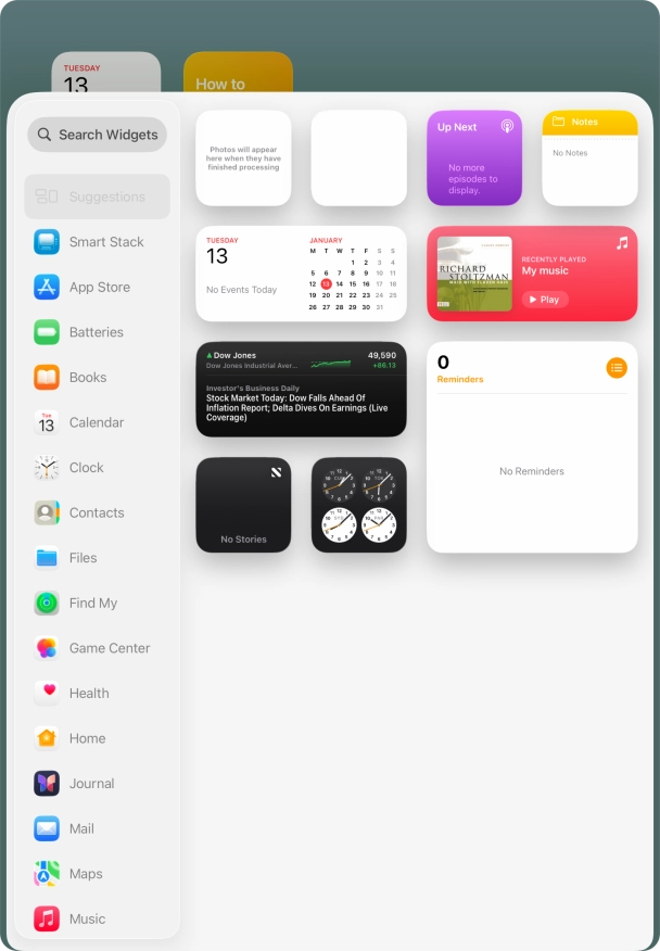 Press the required widget. Press the required widget.