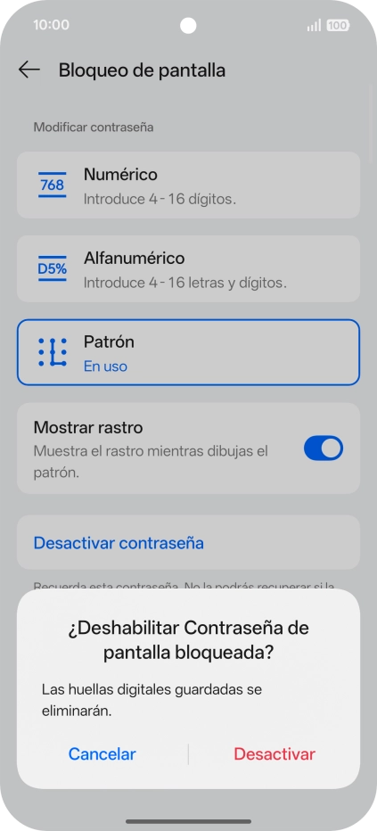 Pulsa Desactivar e introduce el código de seguridad extra que has creado anteriormente.