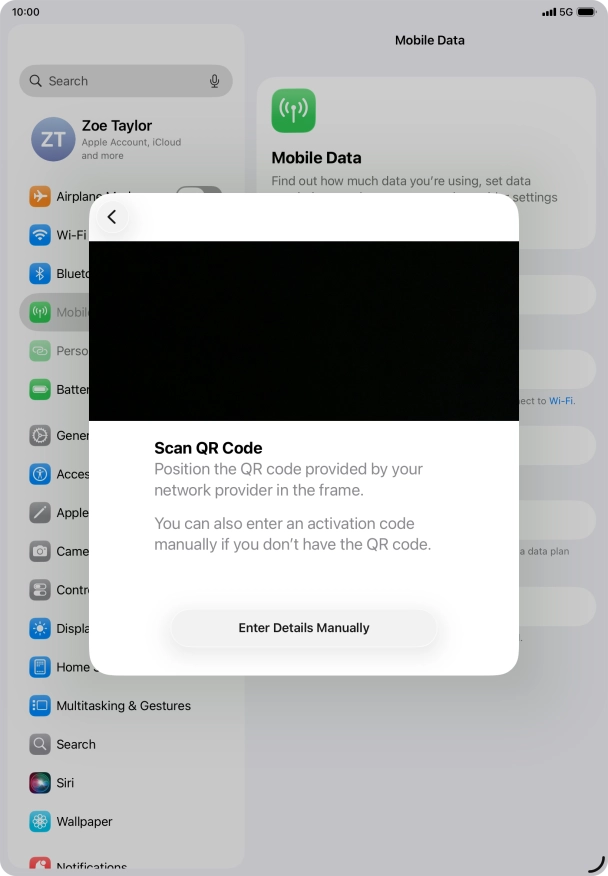 Place the QR code you've received inside the tablet camera frame to scan the code.