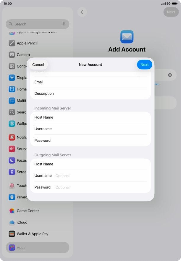 Press Username and key in the password for your email account. Please note that if you're using Vodafone's outgoing server, leave the password field empty.