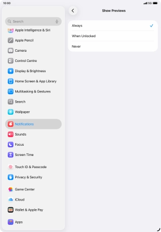 To select notification preview on the lock screen, press Always.