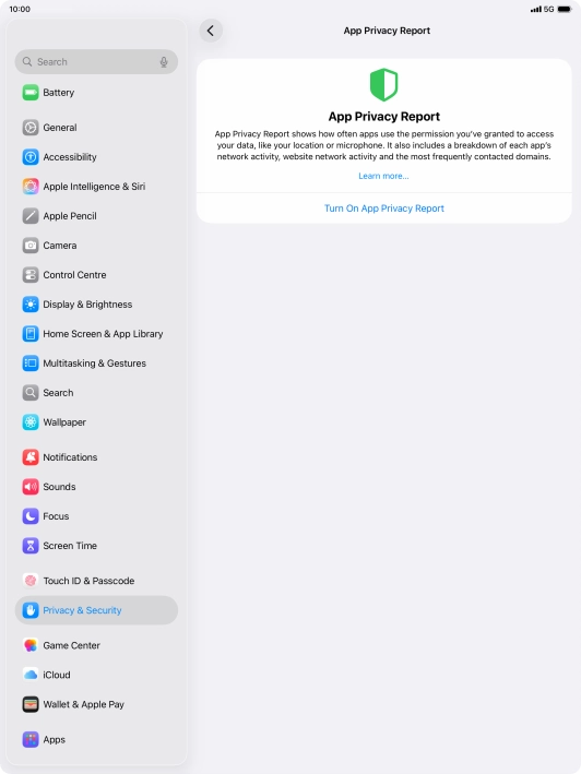 Press Turn On App Privacy Report to turn on the function.