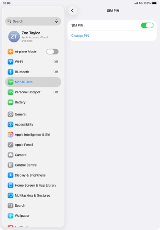 Press SIM PIN to turn the function on or off.