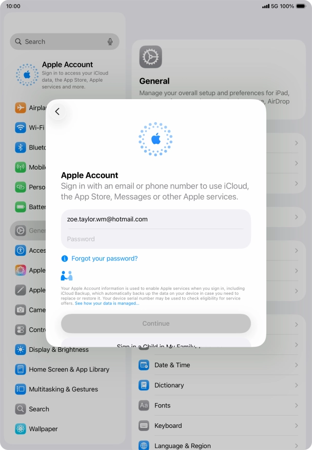 Press Password and key in the password for your Apple Account. Press Password and key in the password for your Apple Account.