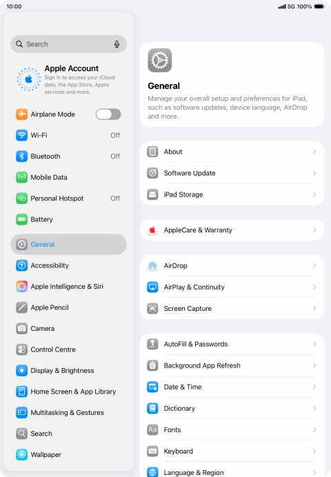 Press Apple Account. Press Apple Account.