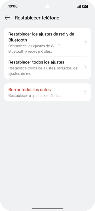 Pulsa Restablecer los ajustes de red y de Bluetooth.