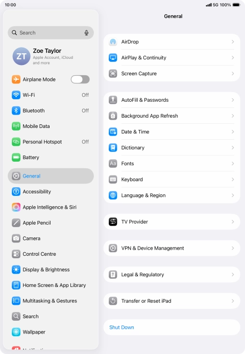 Press Transfer or Reset iPad.