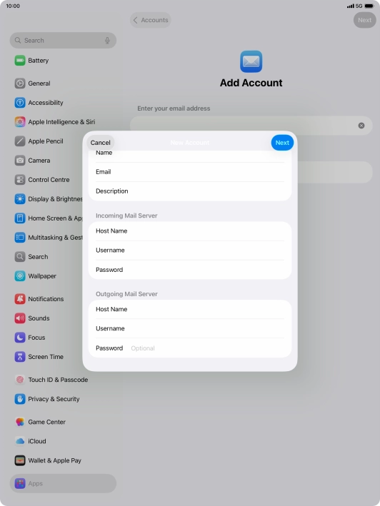 Press Password and key in the password for your email account. Please note that if you're using Vodafone's outgoing server, leave the password field empty. Press Password and key in the password for your email account. Please note that if you're using Vodafone's outgoing server, leave the password field empty.