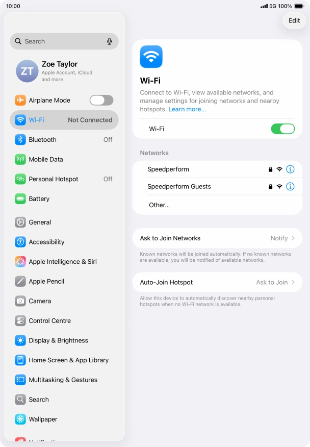 Press the required Wi-Fi network and key in the password for the Wi-Fi network.