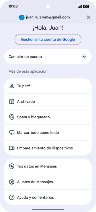 Pulsa Ajustes de Mensajes.