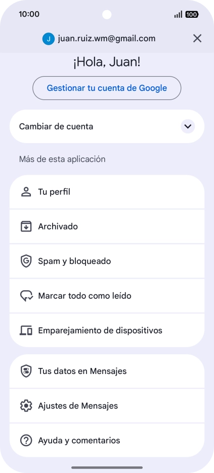 Pulsa Ajustes de Mensajes.