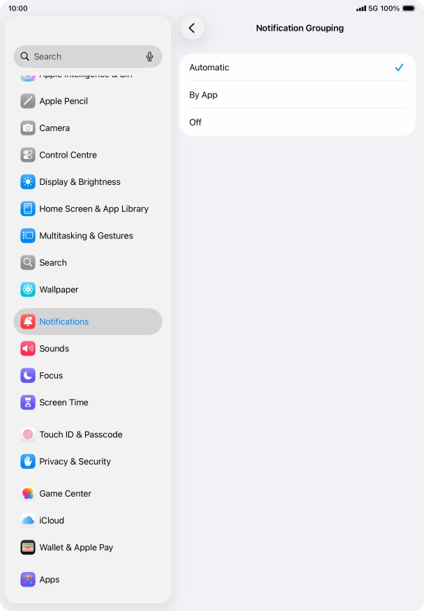 Press the required setting. Press the required setting.