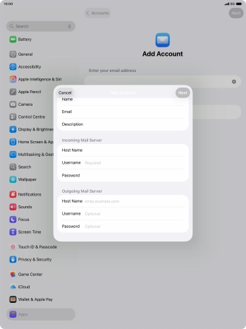 Press Username and key in the username for your email account. Press Username and key in the username for your email account.