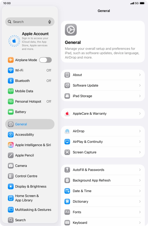 Press Apple Account. Press Apple Account.