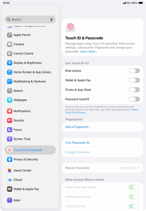 Press Turn Passcode On and key in a lock code of your own choice twice. Press Turn Passcode On and key in a lock code of your own choice twice.