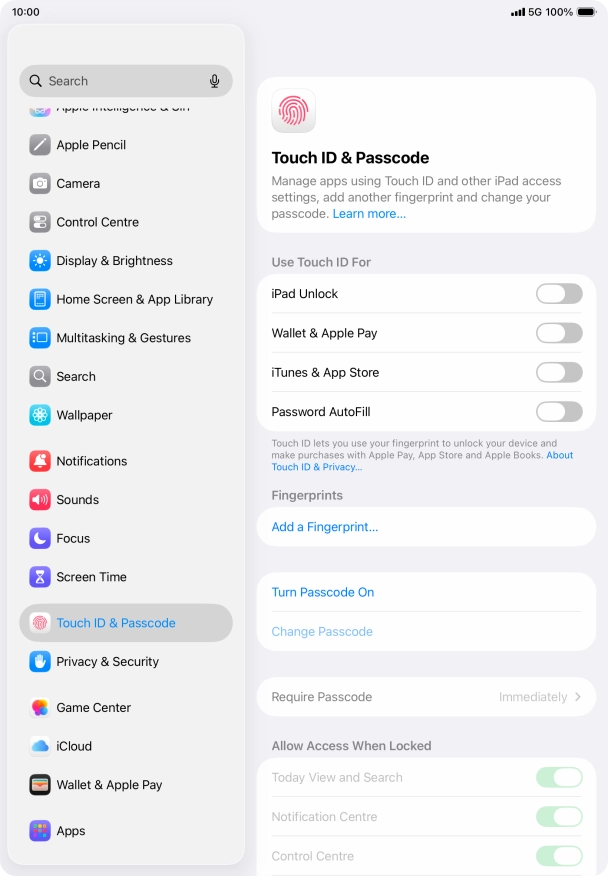 Press Turn Passcode On and key in a lock code of your own choice twice. Press Turn Passcode On and key in a lock code of your own choice twice.