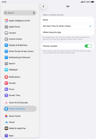 Press the required setting to turn the function on or off.