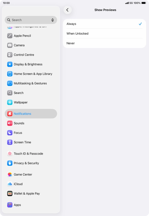 To select notification preview on the lock screen, press Always. To select notification preview on the lock screen, press Always.