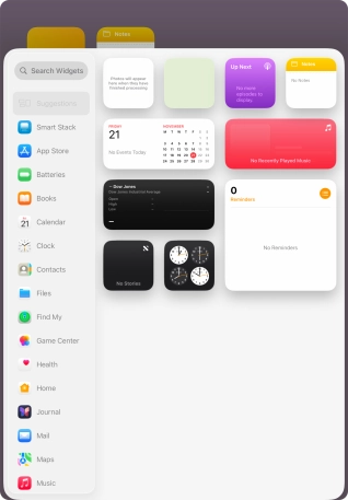 Press the required widget. Press the required widget.