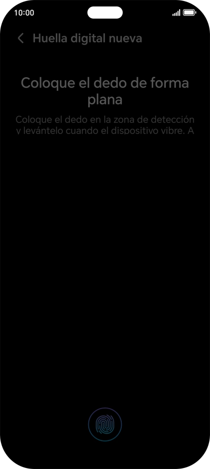 Sigue las indicaciones de la pantalla para crear una huella digital como código de seguridad. Sigue las indicaciones de la pantalla para crear una huella digital como código de seguridad.