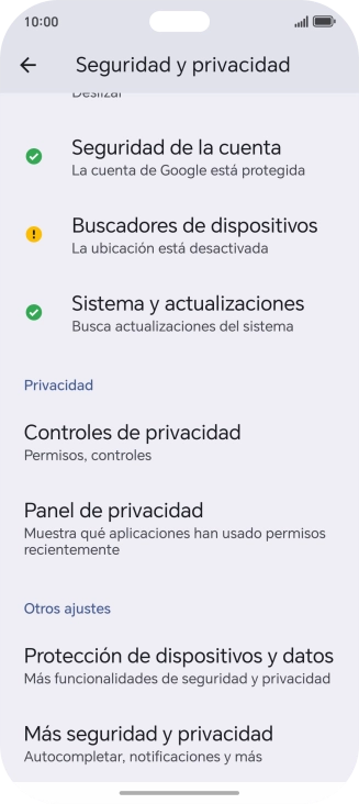 Pulsa Más seguridad y privacidad.