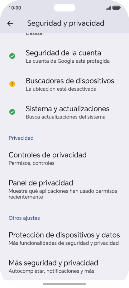 Pulsa Más seguridad y privacidad.